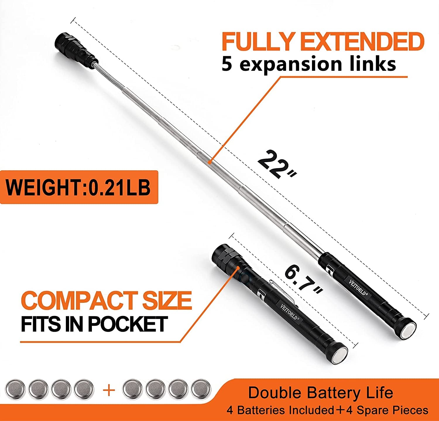Gifts for Dad Men from Daughter Son Wife, Christmas Stocking Stuffers, Extendable Magnetic Flashlight, Telescoping Magnet Pickup Tool, Cool Birthday Gifts for Father Grandpa Husband Boyfriend Women